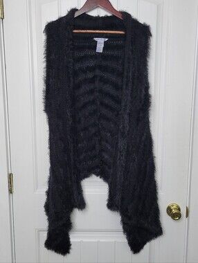 Nygard Black Fuzzy Open-Front Cardigan Vest